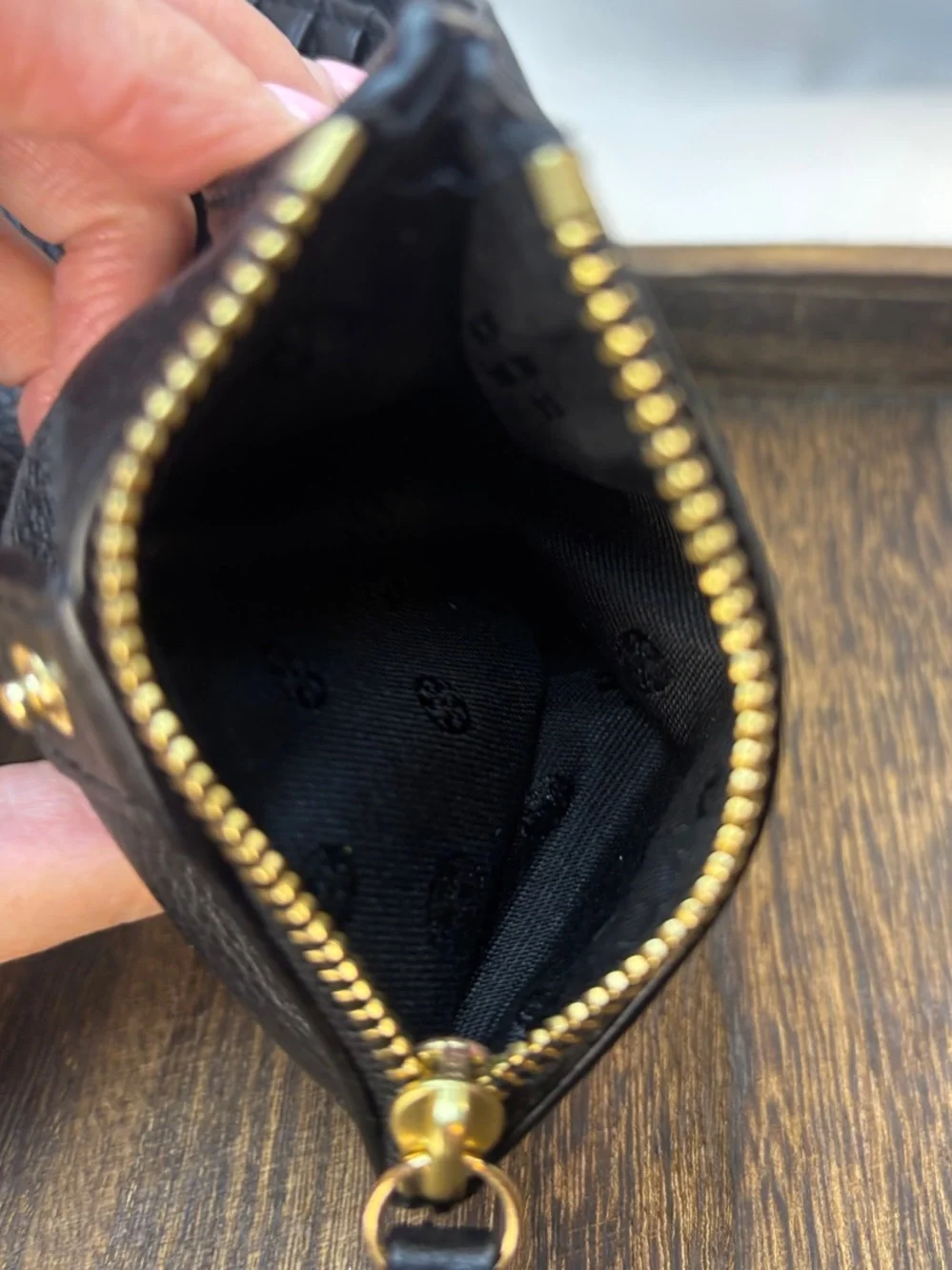 Tory Burch Black Pebbled Leather Zip-Around Wallet with Gold Logo